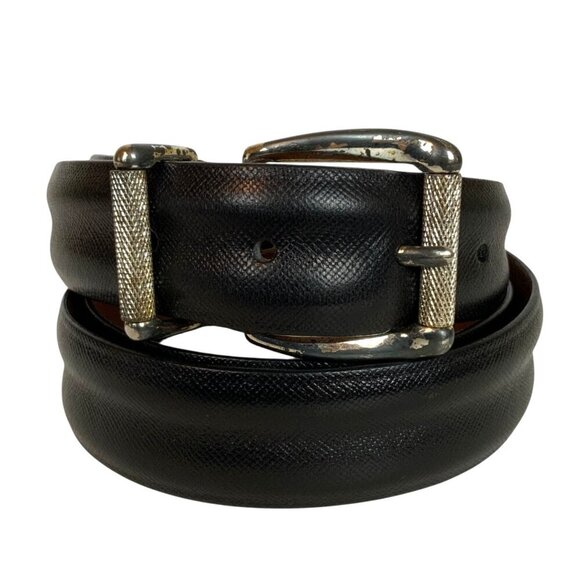 Cole Haan Mens Genuine Leather Black Belt Size 36 Silvertone Roller Buckle - Picture 1 of 5